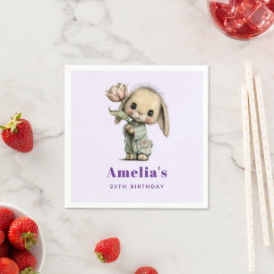Serviette En Papier Joyeux Anniversaire avec un Lapin Mignon tenant un
