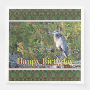 Serviette En Papier Joyeux Anniversaire Avec Un Oiseau De Héron Bleu