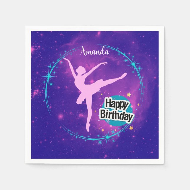 Serviette En Papier Joyeux anniversaire Ballerina Galaxy Personnalisé (Devant)
