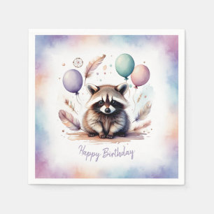 Serviette En Papier Joyeux Anniversaire Ballons Bébé Raton Laveur Aqua