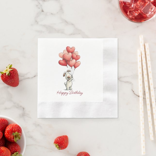 Serviette En Papier Joyeux Anniversaire Ballons Chien Mignon (En situation)