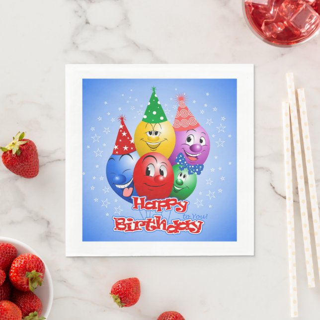 Serviette En Papier Joyeux Anniversaire, Ballons Drôles, (En situation)
