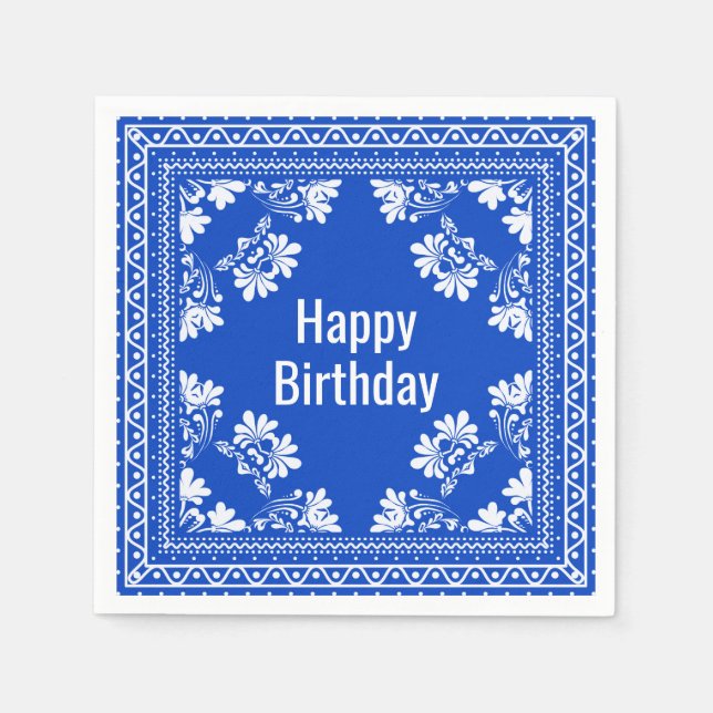 Serviette En Papier Joyeux Anniversaire Bandana Bleue (Devant)