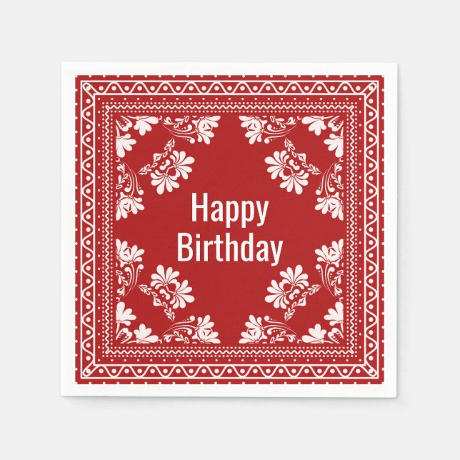 Serviette En Papier Joyeux Anniversaire Bandana Rouge (Devant)
