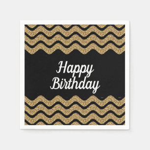 Serviette En Papier Joyeux Anniversaire Bandes Or Et Noir  