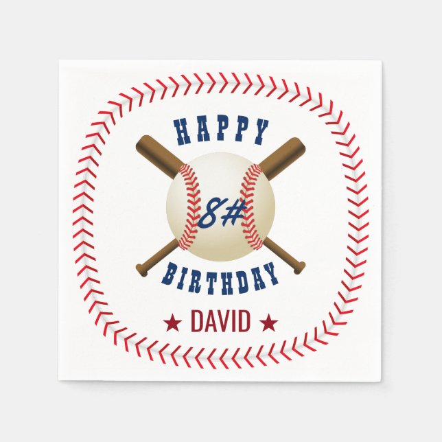 Serviette En Papier Joyeux Anniversaire Baseball Boy Thème Sport (Devant)
