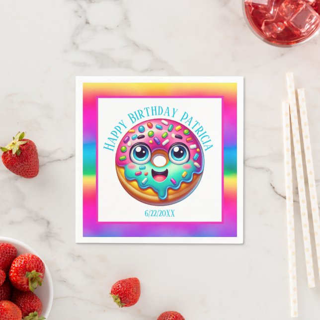 Serviette En Papier Joyeux Anniversaire beigne ajouter date filles (En situation)