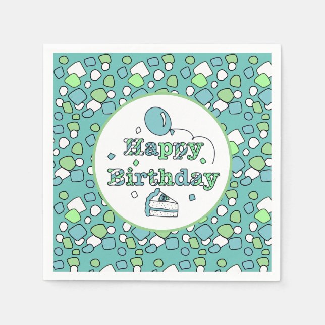 Serviette En Papier Joyeux anniversaire bleu et vert (Devant)