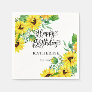 Serviette En Papier Joyeux Anniversaire Boho Sunflowers   Eucalyptus