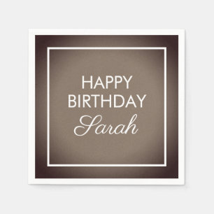 Serviette En Papier Joyeux Anniversaire Brun Blanc De Base