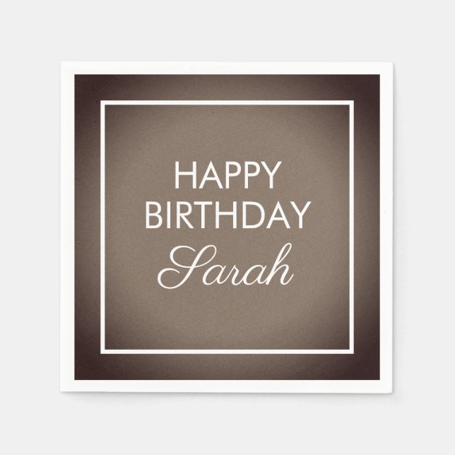 Serviette En Papier Joyeux Anniversaire Brun Blanc De Base (Devant)