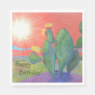Serviette En Papier Joyeux Anniversaire Cactus Sunset