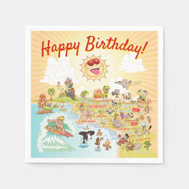 Serviette En Papier Joyeux Anniversaire Cartoon California Papier Napk (Devant)