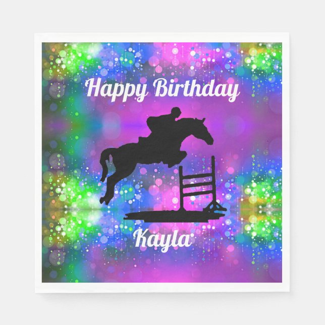 Serviette En Papier Joyeux Anniversaire Chasseur Cheval Jumper Equestr (Devant)