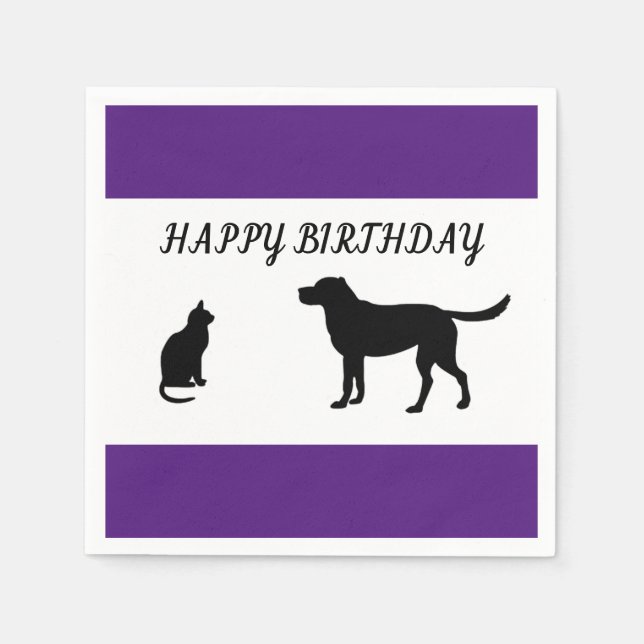 Serviette En Papier Joyeux anniversaire chat et serviettes de chien (Devant)