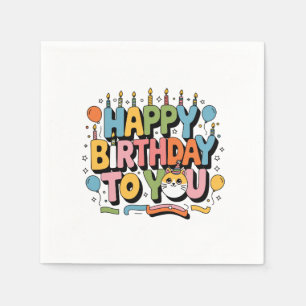 Serviette En Papier Joyeux Anniversaire Chat Mignon