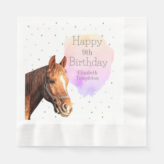 Serviette En Papier Joyeux Anniversaire Cheval Retour équitation Joli  (Devant)