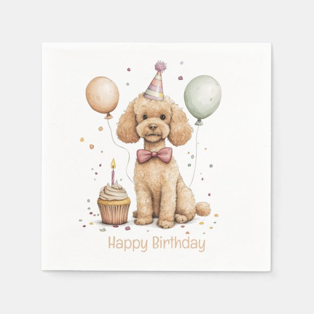 Serviette En Papier Joyeux Anniversaire Chien Caniche Standard (Devant)