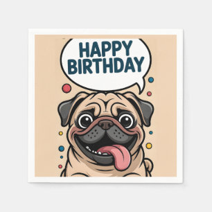 Serviette En Papier Joyeux Anniversaire Chien Carlin Mignon Drôle
