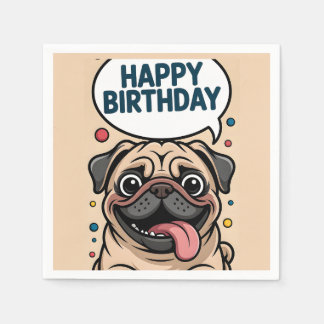 Serviette En Papier Joyeux Anniversaire Chien Carlin Mignon Drôle