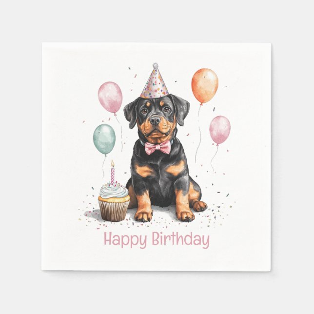Serviette En Papier Joyeux Anniversaire Chien Rottweiler (Devant)