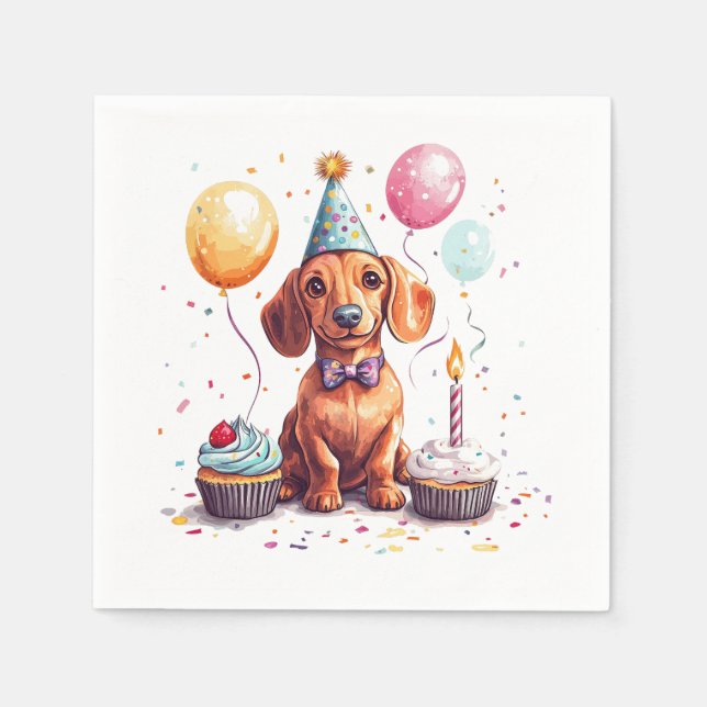 Serviette En Papier Joyeux Anniversaire Chien Teckel  (Devant)