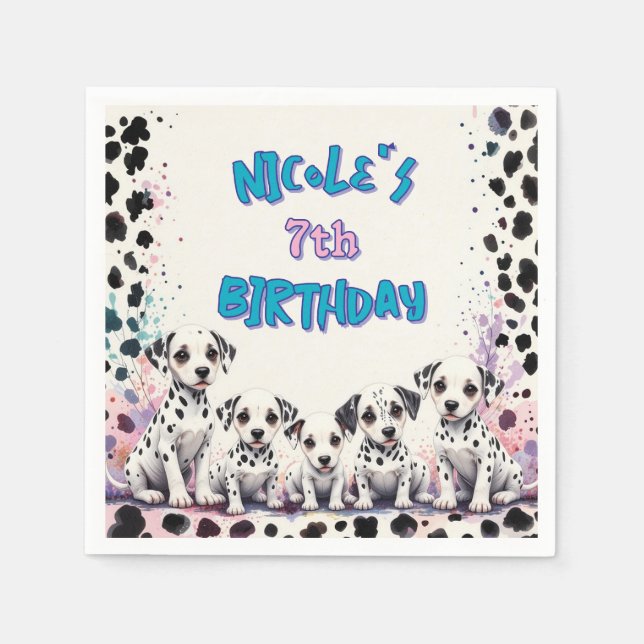 Serviette En Papier Joyeux Anniversaire Chiot Dalmatien  (Devant)