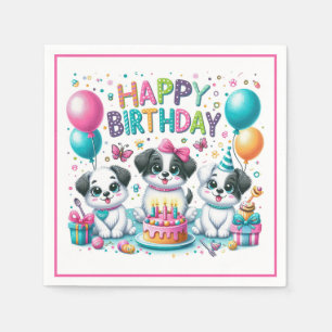Serviette En Papier Joyeux Anniversaire Chiots