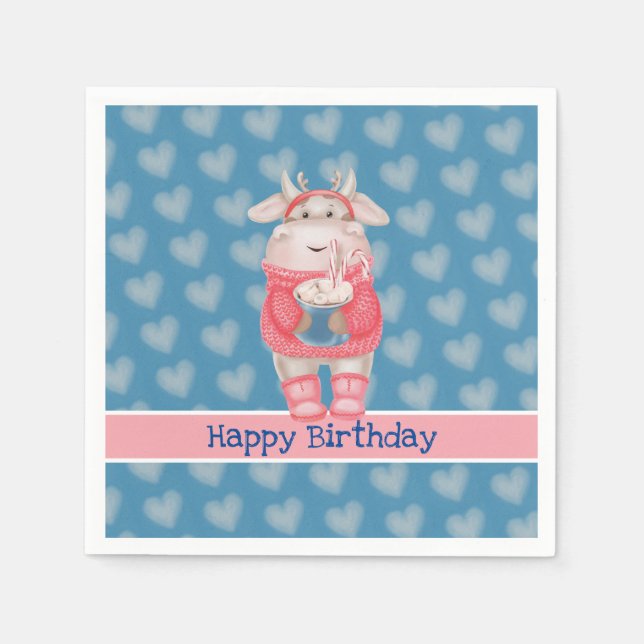 Serviette En Papier Joyeux Anniversaire Chocolat Chaud Papier Napkin (Devant)