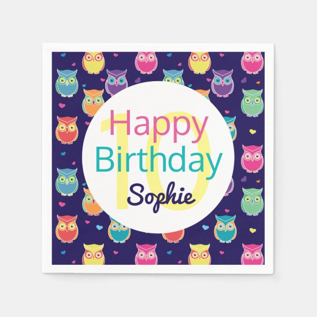 Serviette En Papier Joyeux anniversaire Chouette bleue Motif Personnal (Devant)