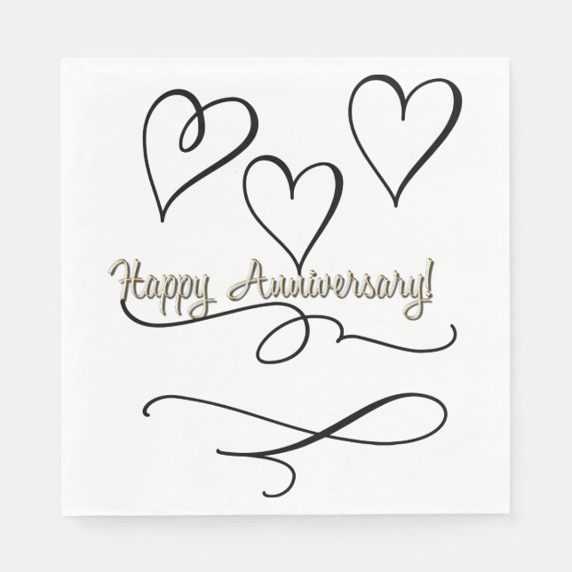 Serviette En Papier Joyeux Anniversaire Cœurs  (Devant)