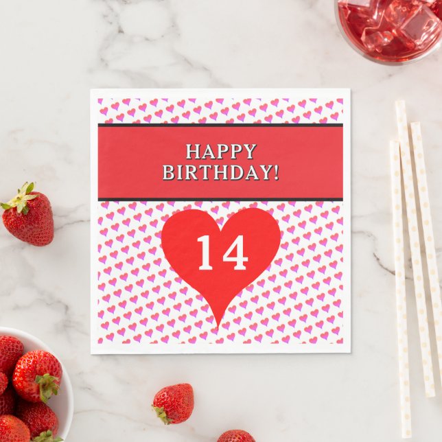 Serviette En Papier Joyeux Anniversaire Cœurs (En situation)