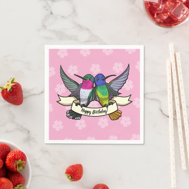 Serviette En Papier Joyeux anniversaire ! Colibris Au Carton De Ruban (En situation)