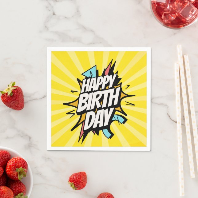 Serviette En Papier Joyeux Anniversaire Comics Rétro ! (En situation)