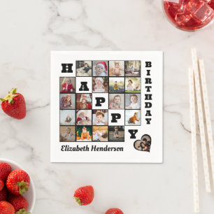Serviette En Papier Joyeux anniversaire Custom 21 Photo Collage Cadeau