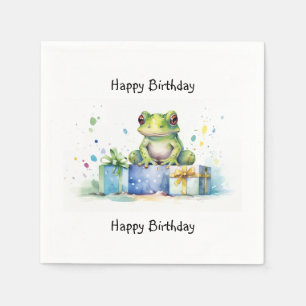 Serviette En Papier Joyeux Anniversaire Cute Grenouille verte avec cad