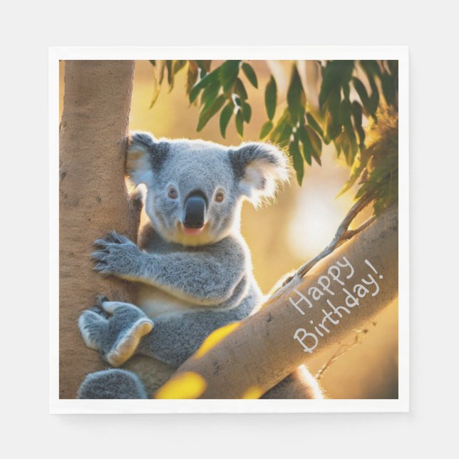 Serviette En Papier Joyeux Anniversaire Cute Koala Bear (Devant)