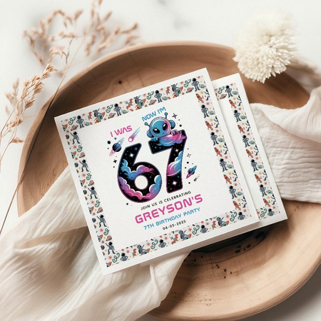 Serviette En Papier Joyeux Anniversaire Cute Space 7 ans | Six et Sept (Cute Space 7th Birthday | Six & Seven Year Old Napkins
)
