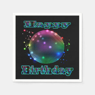 Serviette En Papier Joyeux anniversaire de boule colorée de disco sur