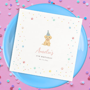 Serviette En Papier Joyeux Anniversaire de Chiots Mignon Rose