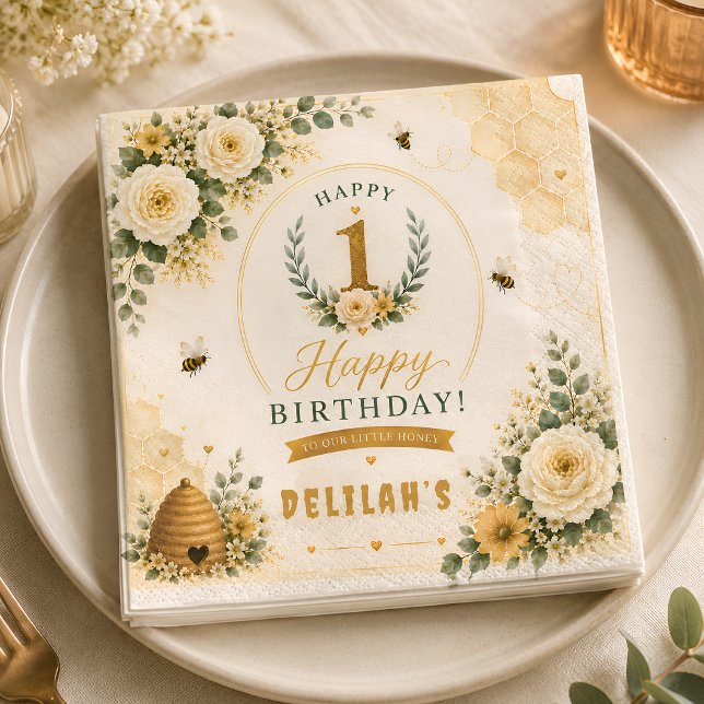 Serviette En Papier Joyeux Anniversaire de la Douce Abeille à Miel (Créateur téléchargé)