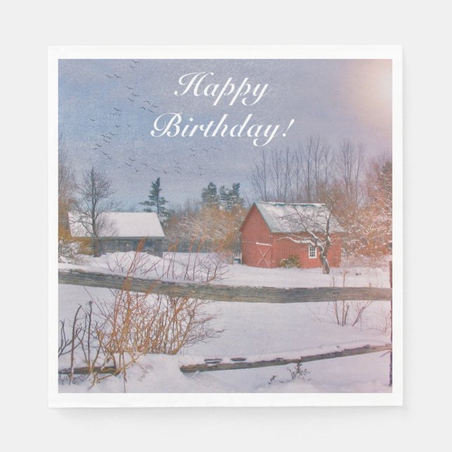Serviette En Papier Joyeux anniversaire de la ferme d'hiver (Devant)