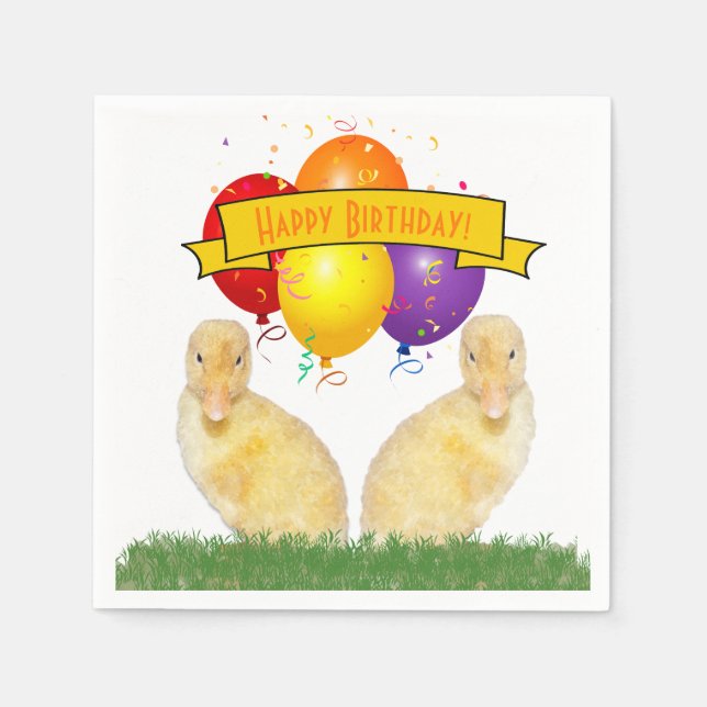 Serviette En Papier Joyeux anniversaire de l'enfant Ballons de canards (Devant)