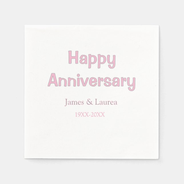 Serviette En Papier Joyeux anniversaire de mariage nom date année rose (Devant)