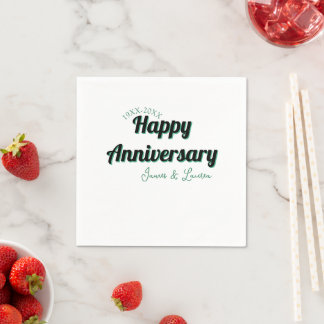 Serviette En Papier Joyeux anniversaire de mariage nom date année vert