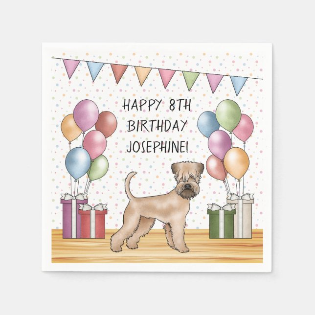 Serviette En Papier Joyeux anniversaire de Terrier Pastel à molle (Devant)