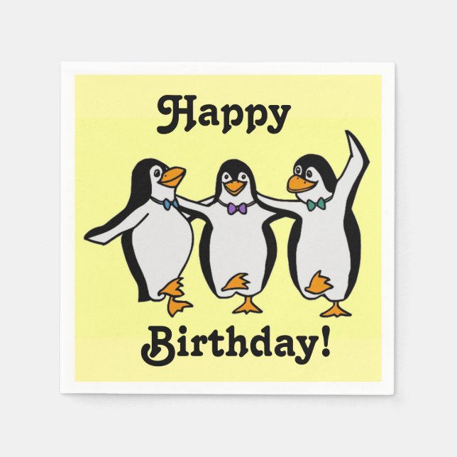 Serviette En Papier Joyeux Anniversaire des pingouins dansants ! (Devant)