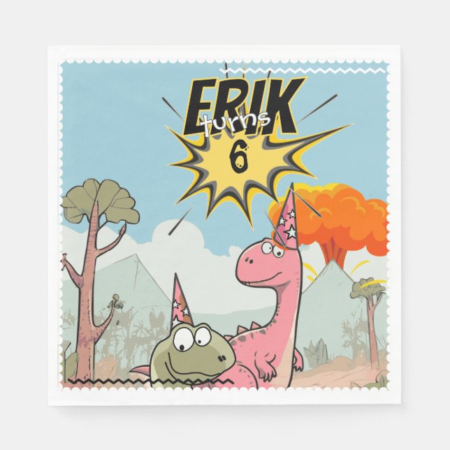 Serviette En Papier Joyeux Anniversaire Dinosaure de Dessin Animé Mign (Devant)