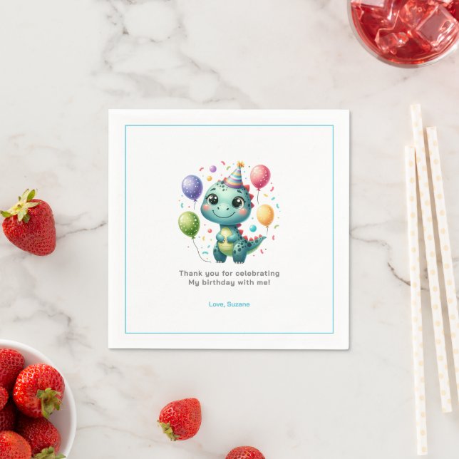 Serviette En Papier Joyeux Anniversaire Dinosaure Mignon (En situation)