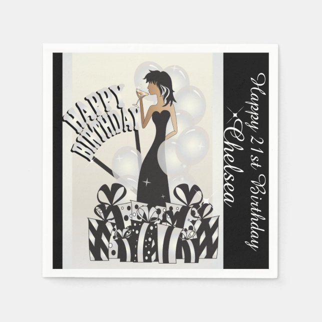 Serviette En Papier Joyeux anniversaire Diva Girl | Nom do-it-yourself (Devant)